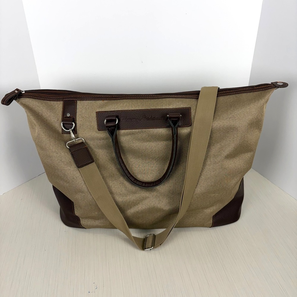 Tommy Bahama Canvas Weekender Duffel Travel Tote Bag Brown / Tan